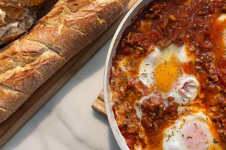 Shakshuka poached eggs in tomato sauce recipe