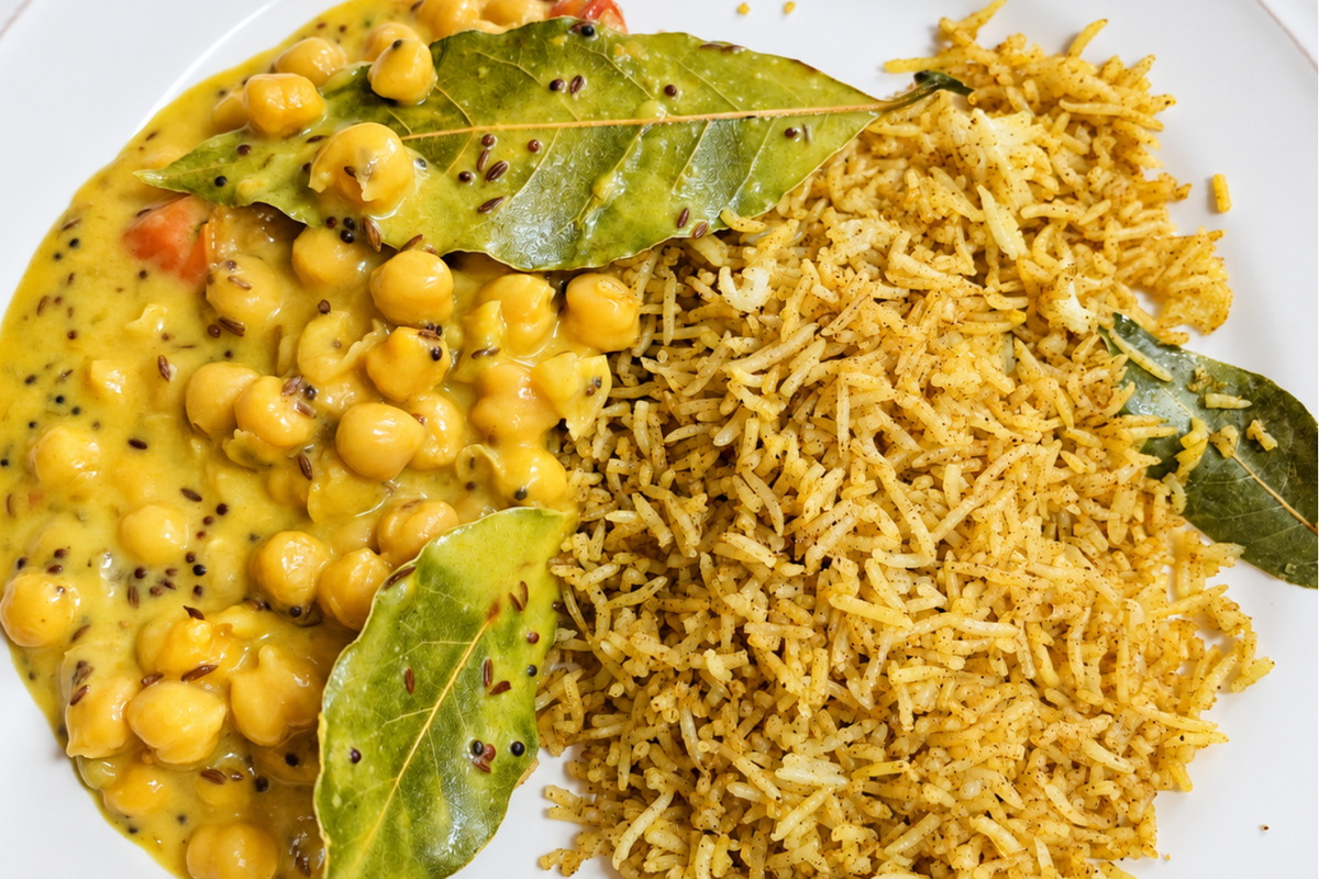 Creamy Coconut Chickpeas with Spiced Cardamom Rice